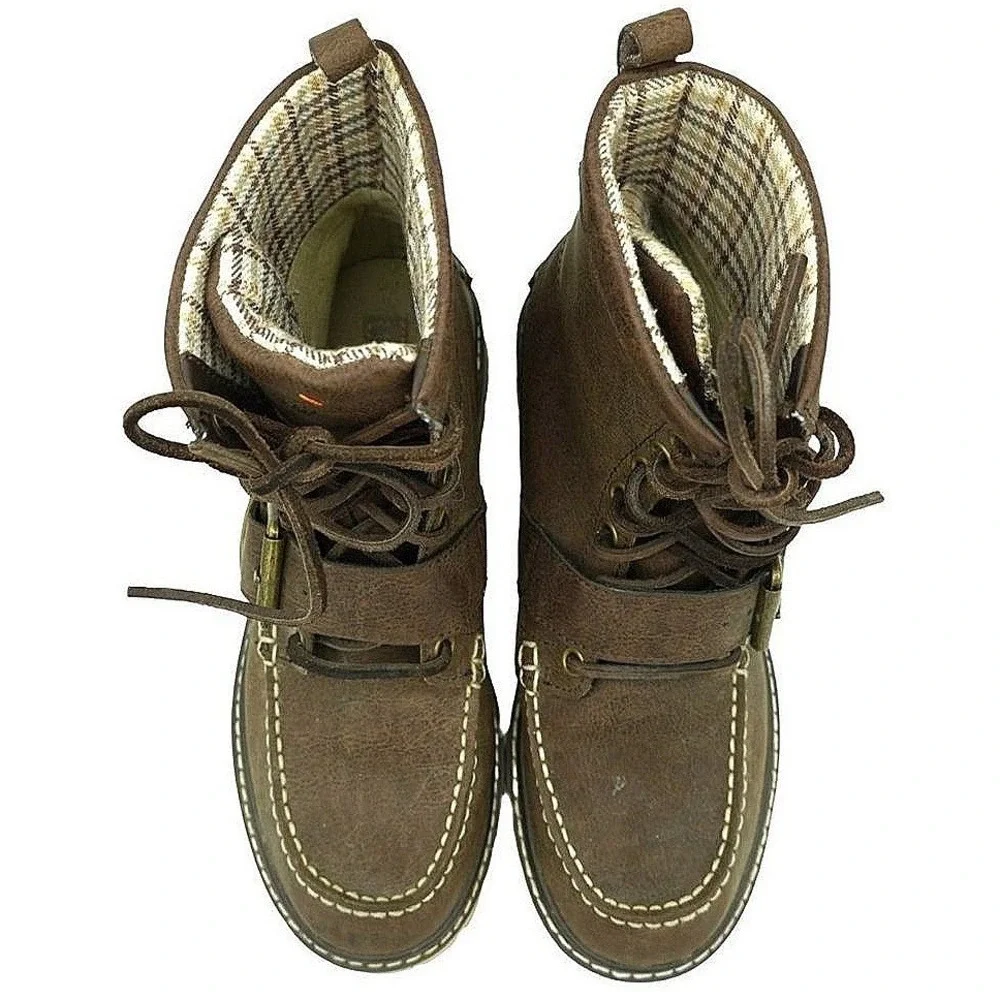 Rugged‎ Marc Ecko Blackwelder Crease Boots Men 7 Brown Buckle Moc Toe Combat Lug